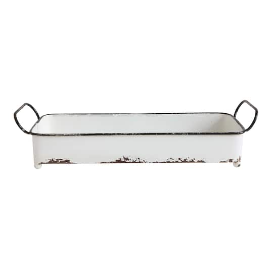 16&#x22; Silver Decorative Rectangle Distressed Metal Tray
